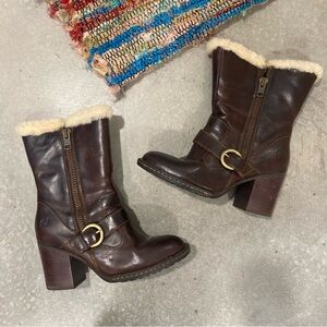 Born Brown leather shearling boots